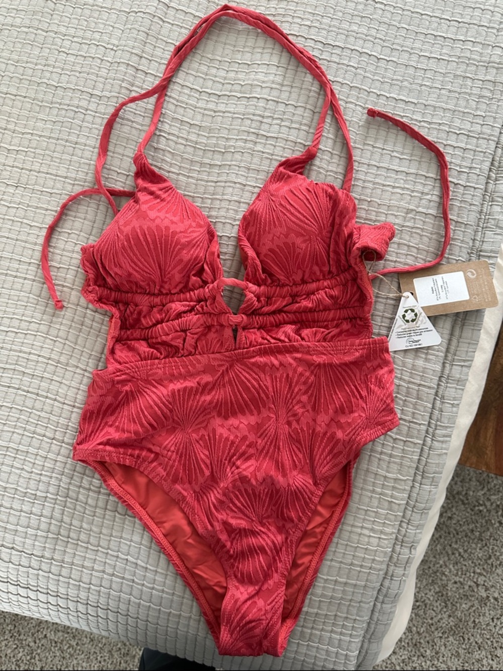 Red Textured One-Piece Swimsuit